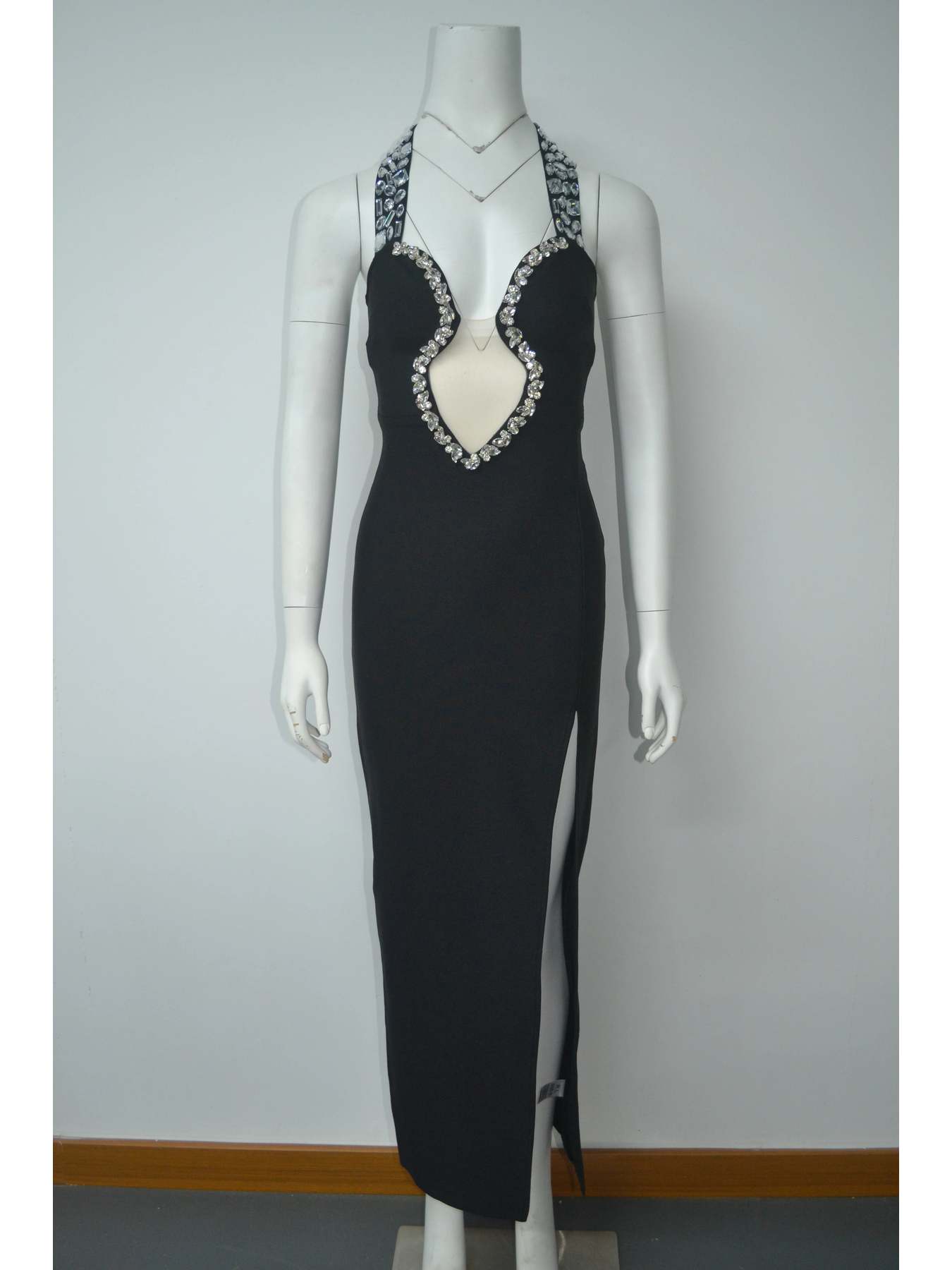 Halter Hollow Out Long Dress Beading Diamonds Party Bandage Evening Dresses